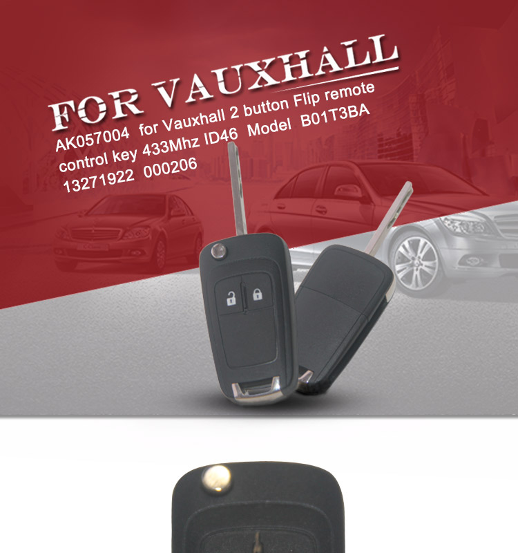 AK057004 for Vauxhall 2 button Flip remote control key 433Mhz ID46 Model B01T3BA 13271922 000206