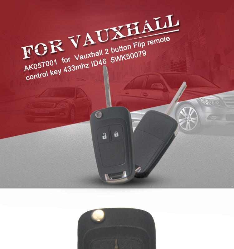 AK057001 for Vauxhall 2 button Flip remote control key 433mhz ID46 5WK50079
