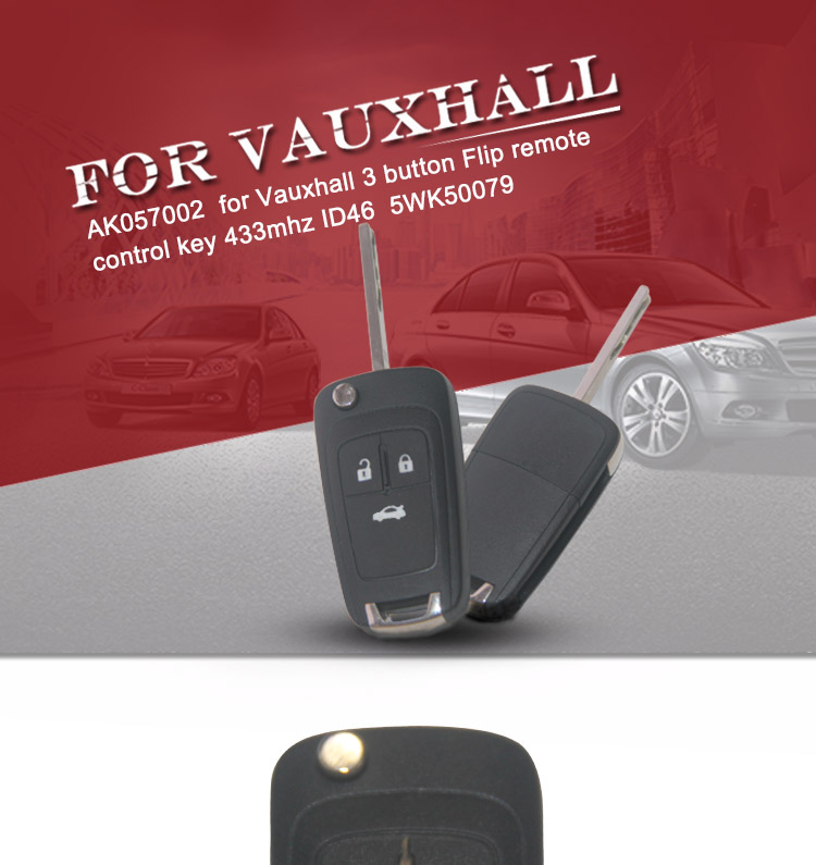 AK057002 for Vauxhall 3 button Flip remote control key 433Mhz ID46 5WK50079